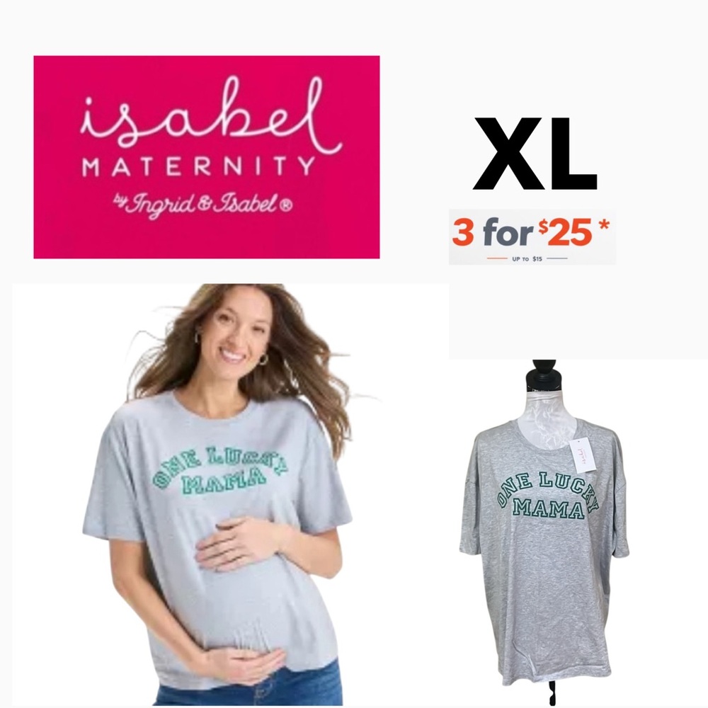Maternity One Lucky Mama Print size XL gray with green letters